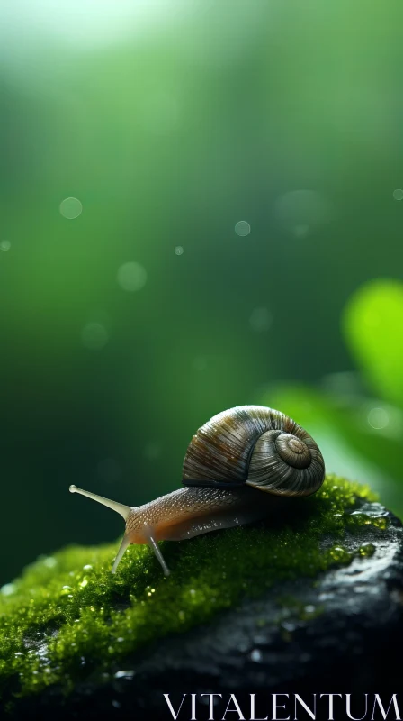 Serenity in Nature: Snail on Mossy Rock AI Image