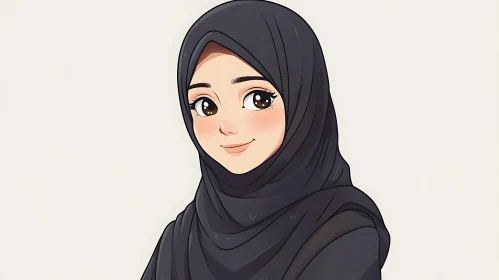 Anime Style Woman with Hijab