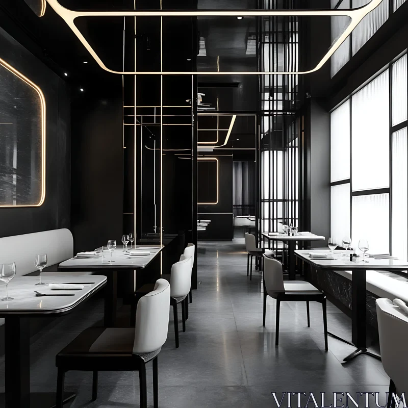 Modern Restaurant Interior with Geometric Lighting AI Image