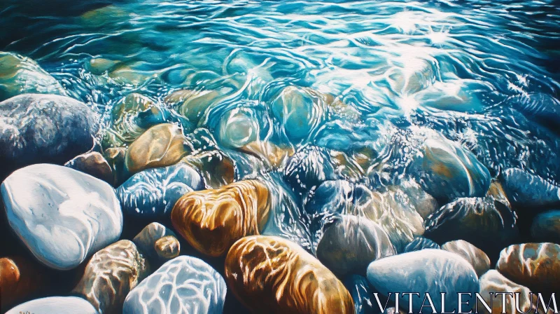 AI ART Sunlit Stones in Clear Shallow Waters