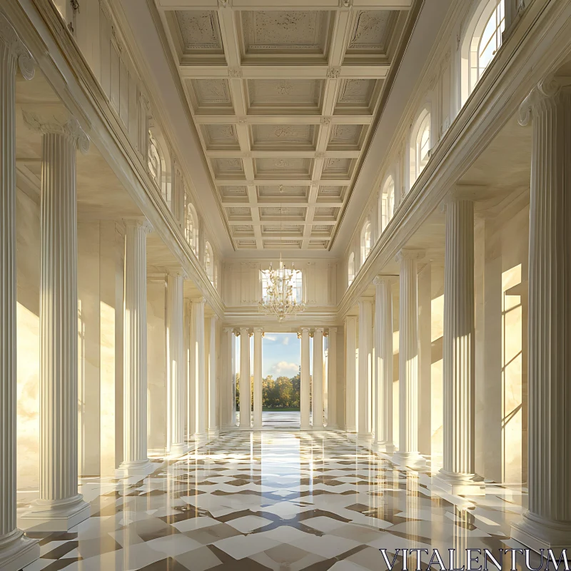 AI ART Grand Interior with Sunlight and Chandelier