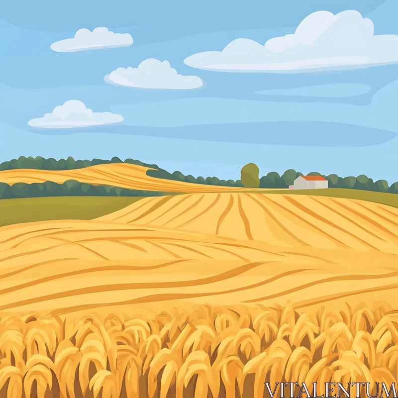 Harvested Wheat Field Landscape AI Image