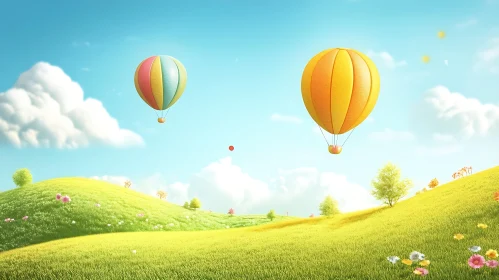 Scenic View with Hot Air Balloons