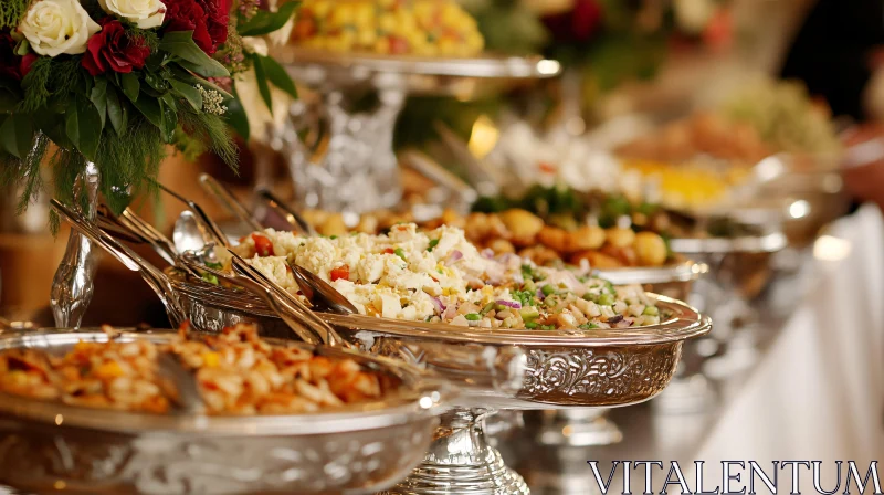 Silver Dishes Food Assortment AI Image