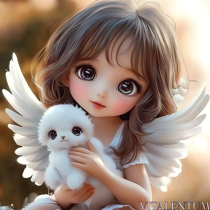 AI ART Angelic Girl Holding Puppy Illustration