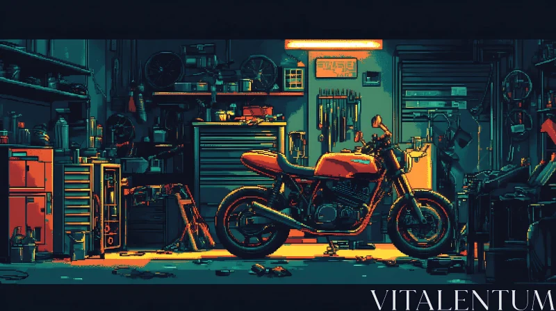 AI ART Retro Style Motorcycle Garage Scene