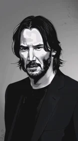 Black and White Keanu Reeves Portrait