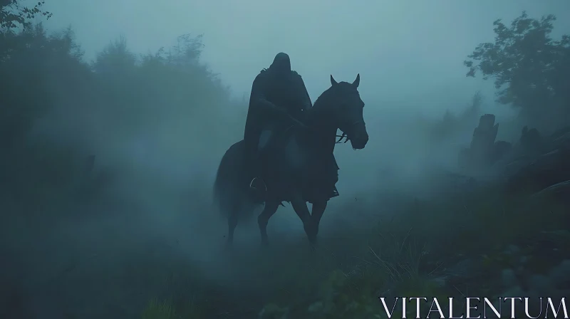 AI ART Cloaked Rider in Fog