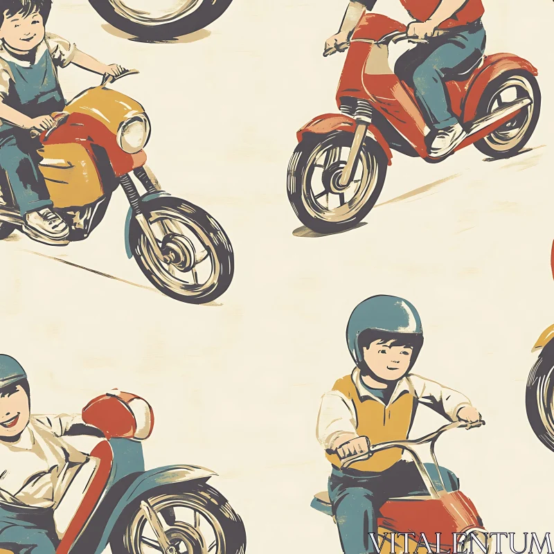 AI ART Retro Kids on Motorcycles Design