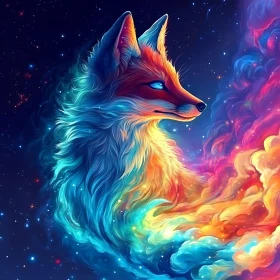 Celestial Fox in Cosmic Dreamscape