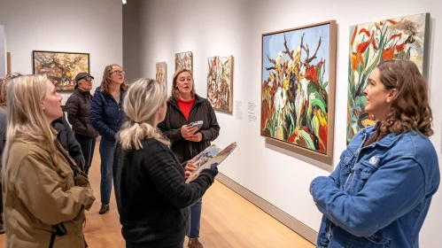 People Engaging with Art in a Gallery Setting