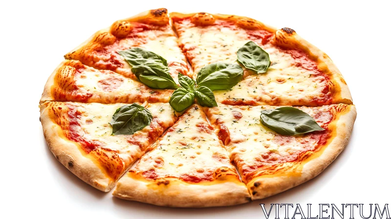 Mouthwatering Pizza with Mozzarella and Basil Leaves AI Image