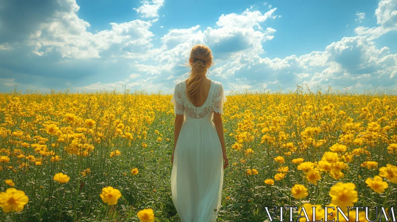 Girl in Floral Meadow AI Image