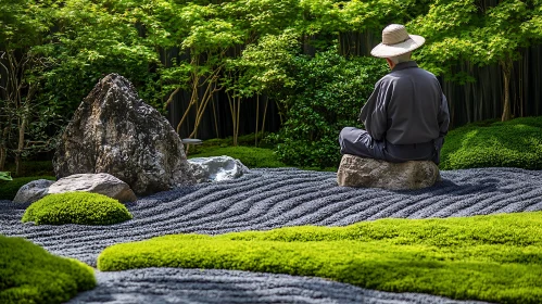 Meditative Figure in a Tranquil Zen Garden