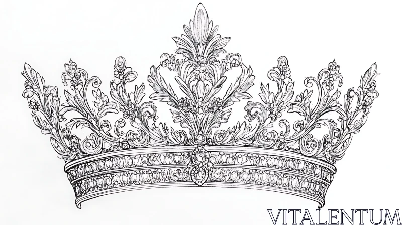 Exquisite Ornate Crown Line Art AI Image