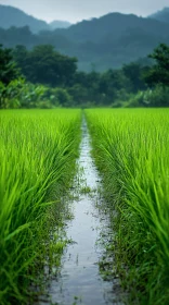 Verdant Rice Field with Water Stream