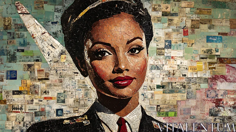 AI ART Mosaic Woman Portrait in Uniform