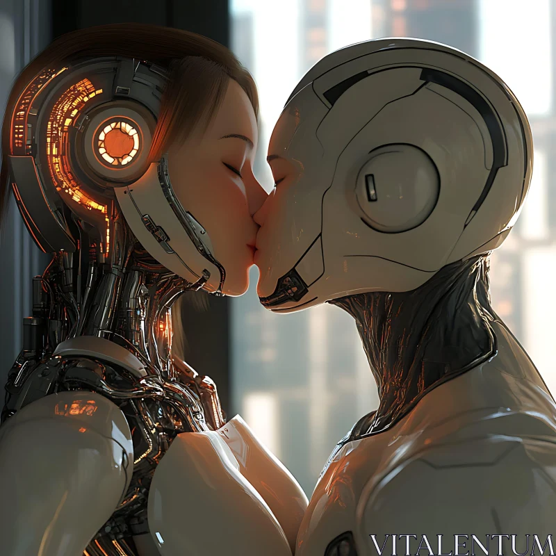 AI ART Futuristic Romance Between Cyborgs