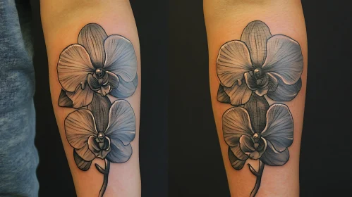 Meticulously Detailed Orchid Tattoo on Forearm