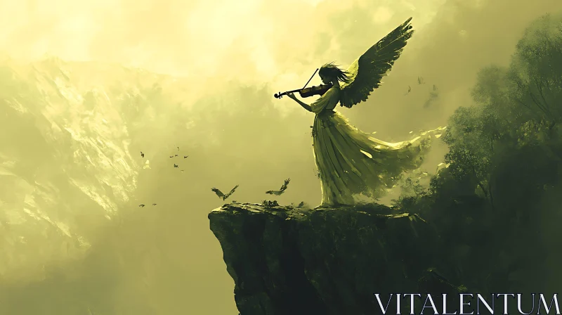 Ethereal Angel Playing Violin Art AI Image