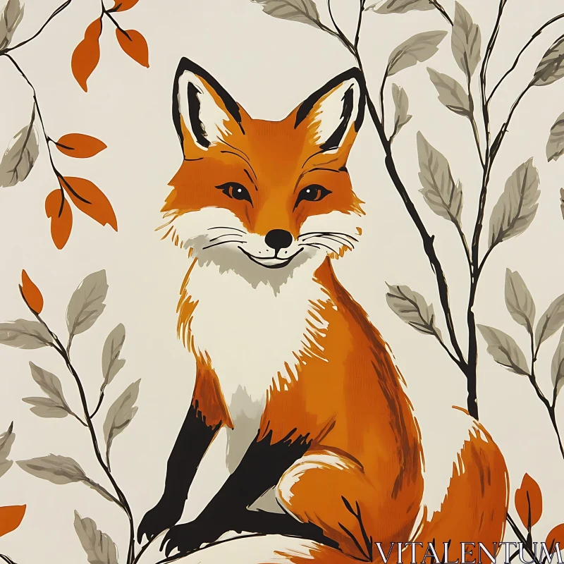 Stylized Fox Among Leaves AI Image