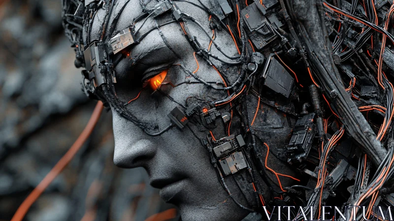 Detailed Cyborg Face with Wires and Implants AI Image