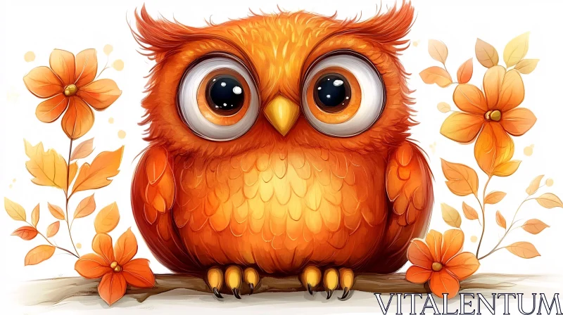 Colorful Art of an Orange Owl AI Image