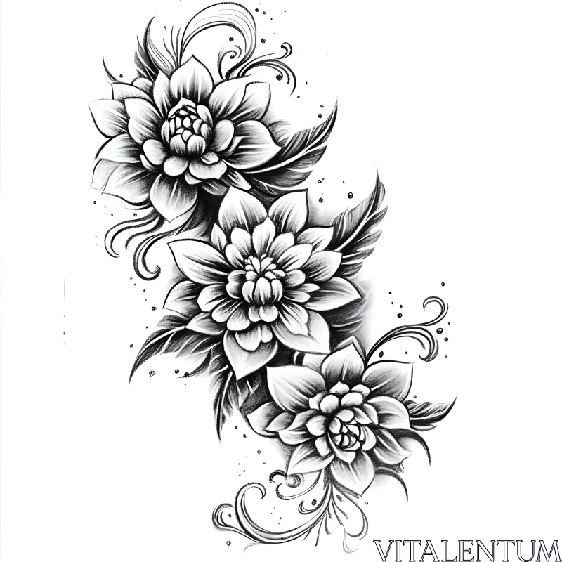 Intricate Black and White Flower Tattoo Art AI Image