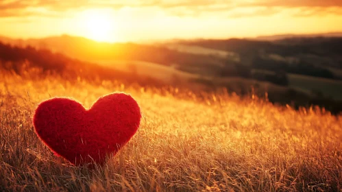 Romantic Sunset Heart in Field