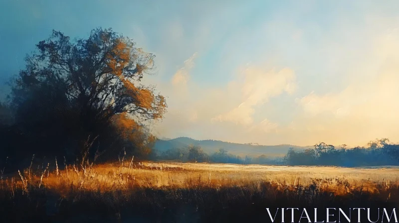 Golden Field Sunrise Landscape Art AI Image