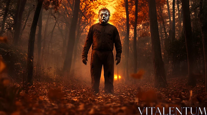 Masked Horror in Autumnal Woods AI Image