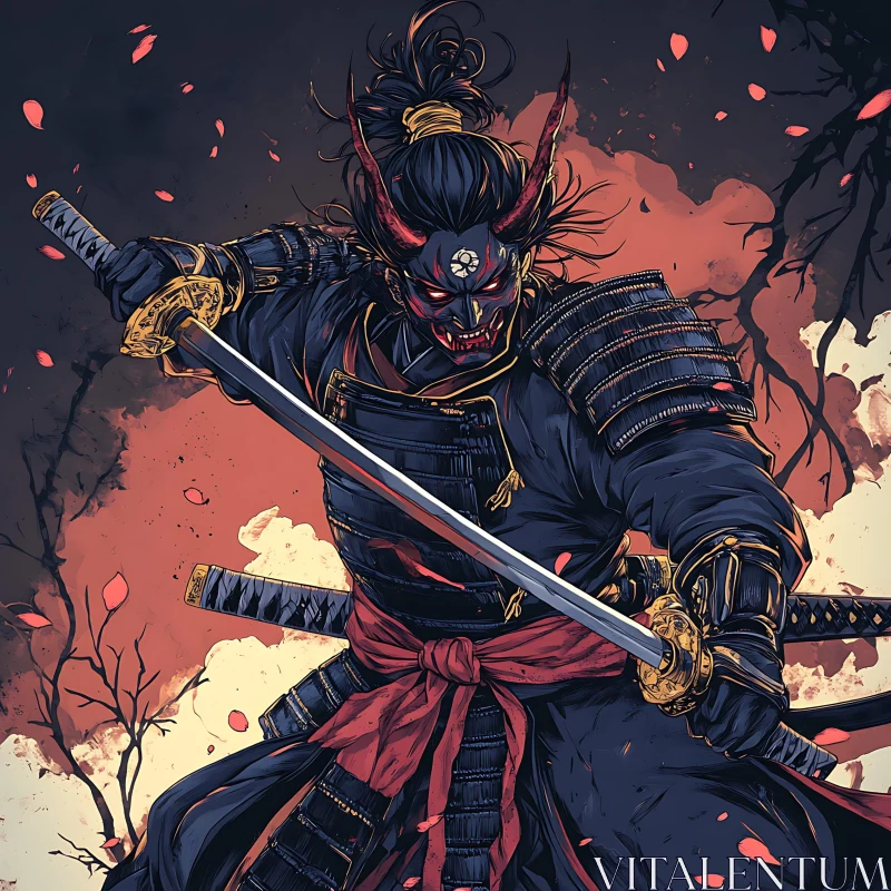 AI ART Demon Masked Samurai Warrior Illustration