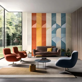 Contemporary Living Room with Geometric Wall