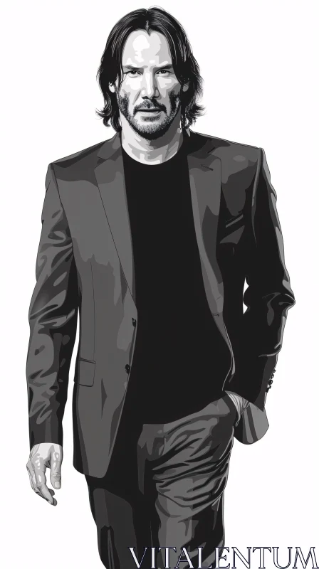 AI ART Keanu Reeves Black and White Portrait