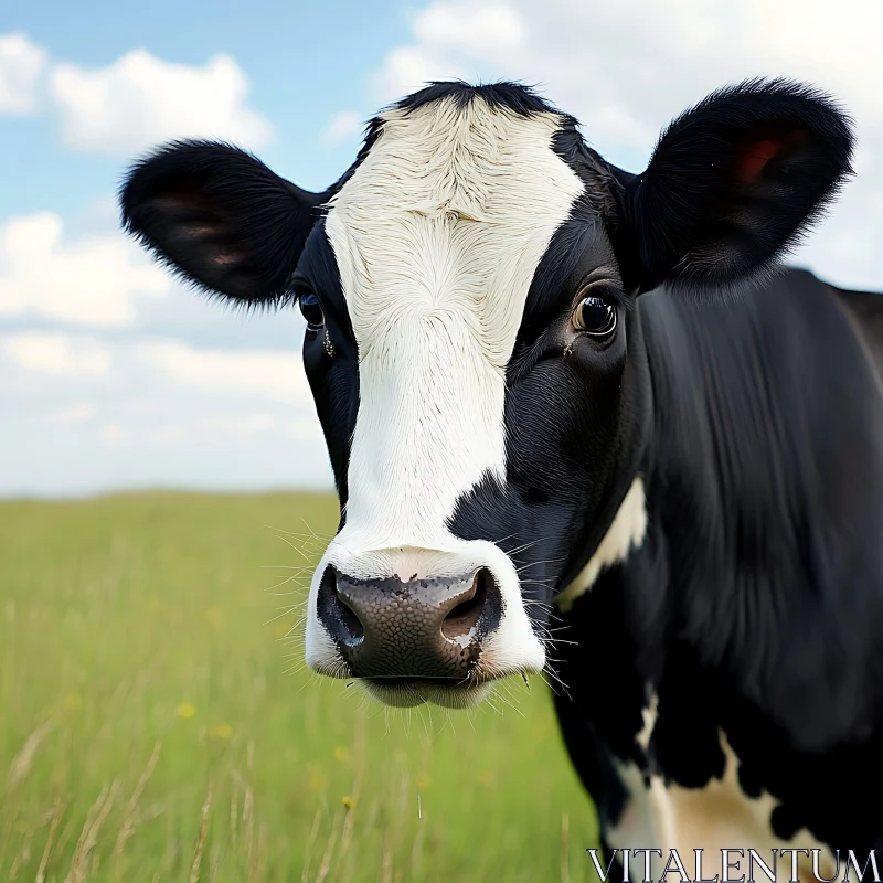 Black and White Cow in Pasture AI Image