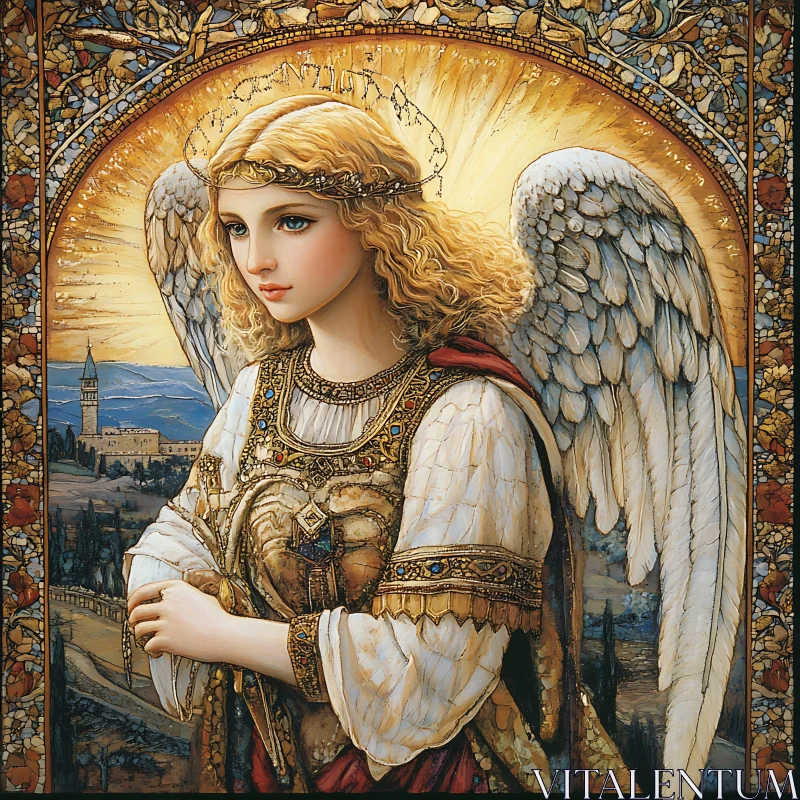 Serene Angel in a Landscape Setting AI Image