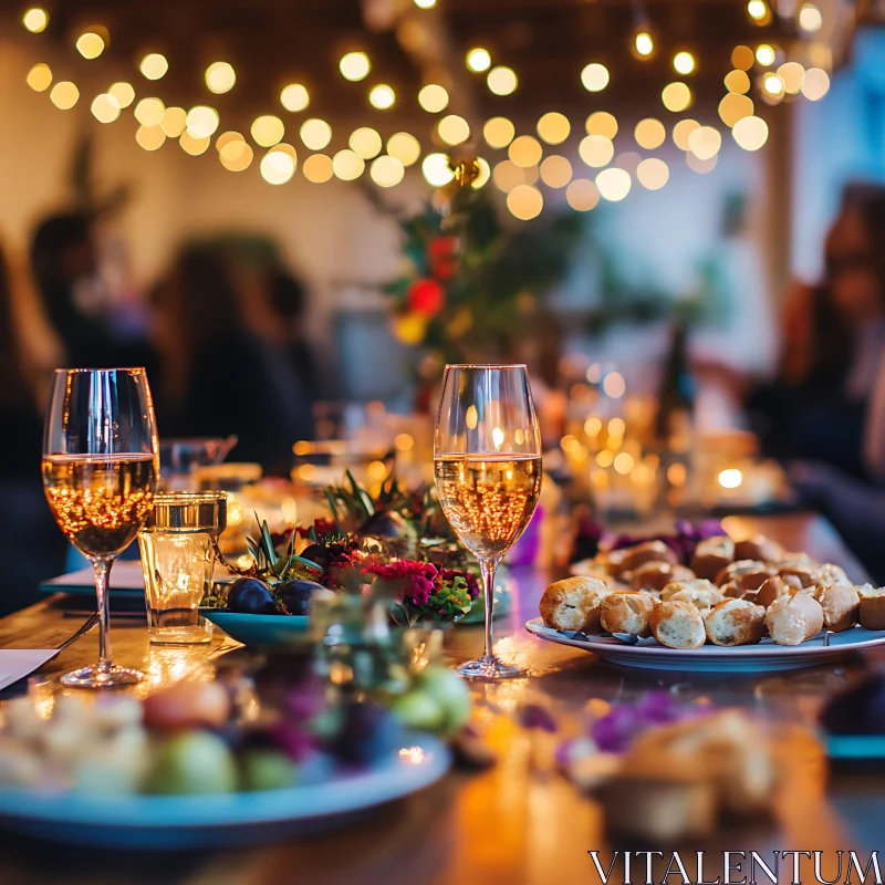 Festive Table Setting with Champagne Glasses AI Image