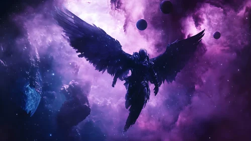 Winged Figure in Space Nebula