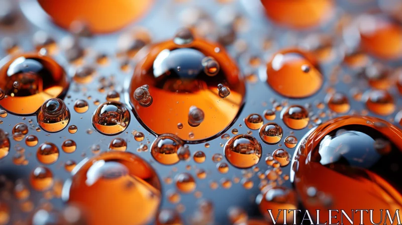 Close-Up of Orange Liquid Drops on Dark Background AI Image