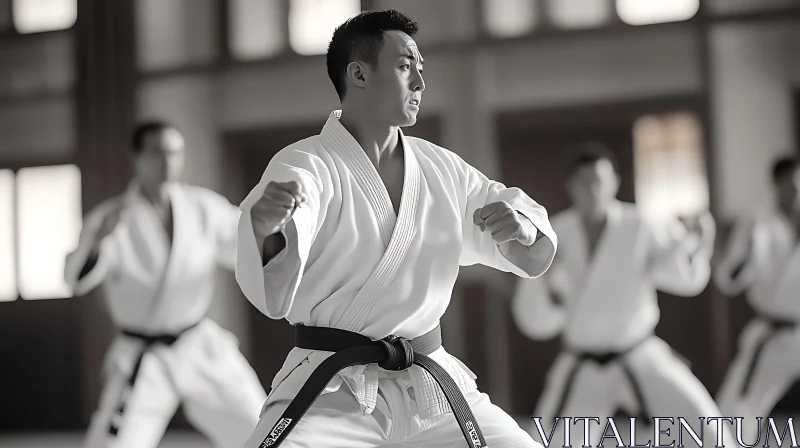 Monochrome Karate Training: Discipline and Focus AI Image