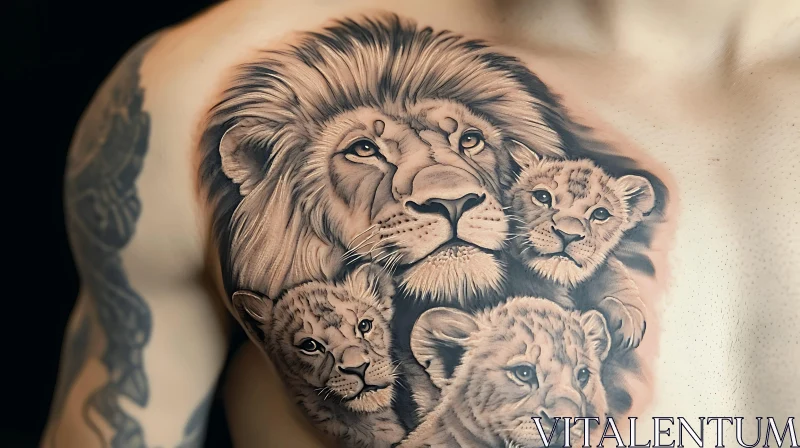 Majestic Lion and Cubs Tattoo Design AI Image