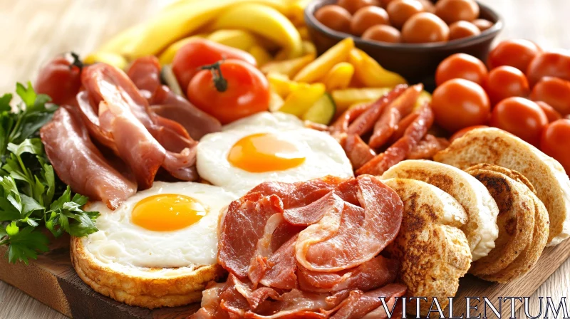 Hearty Breakfast with Eggs, Bacon, and Fresh Ingredients AI Image