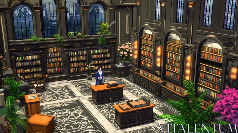 AI ART Grand Interior of a Classic Library