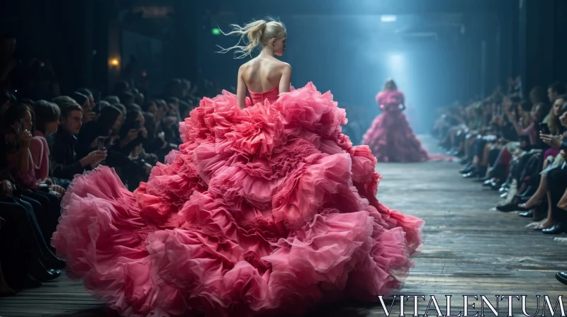 Elegant Pink Ball Gown on Runway | Fashion Photography AI Image