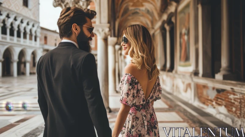 Enchanting Moment in Venice: Man and Woman Walking Hand in Hand AI Image