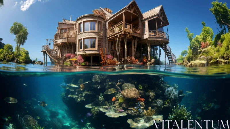 Enchanting Underwater House Surrounded by Coral Reefs AI Image