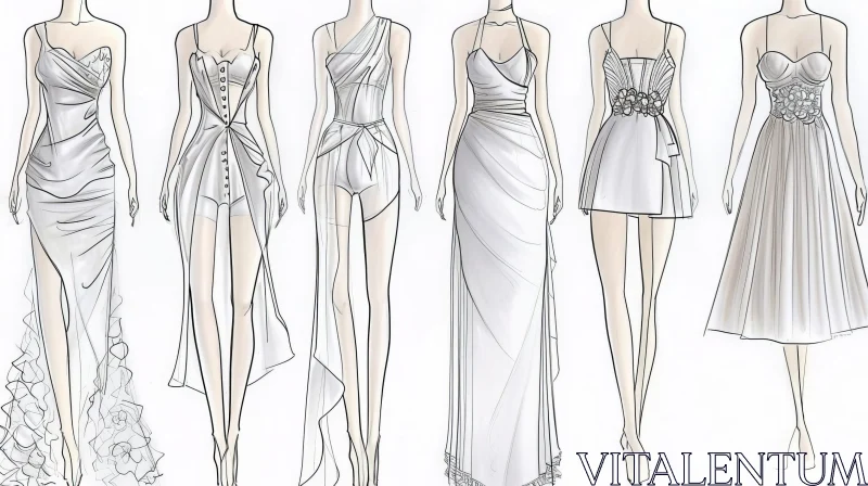 AI ART Exquisite Fashion Sketches: Elegant Women's Dresses