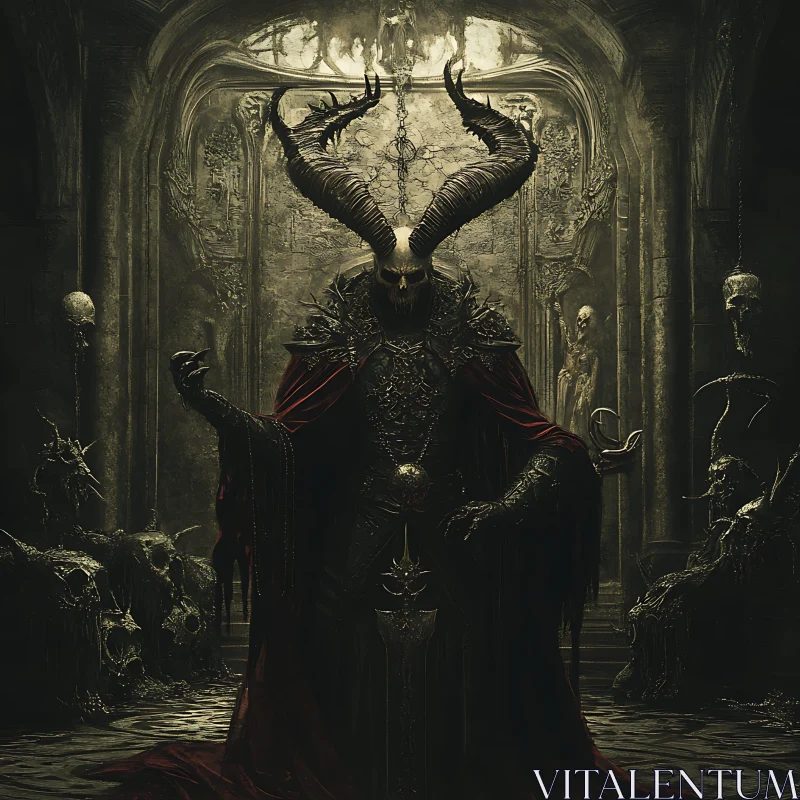 Dark Demon with Horns in Gothic Setting AI Image