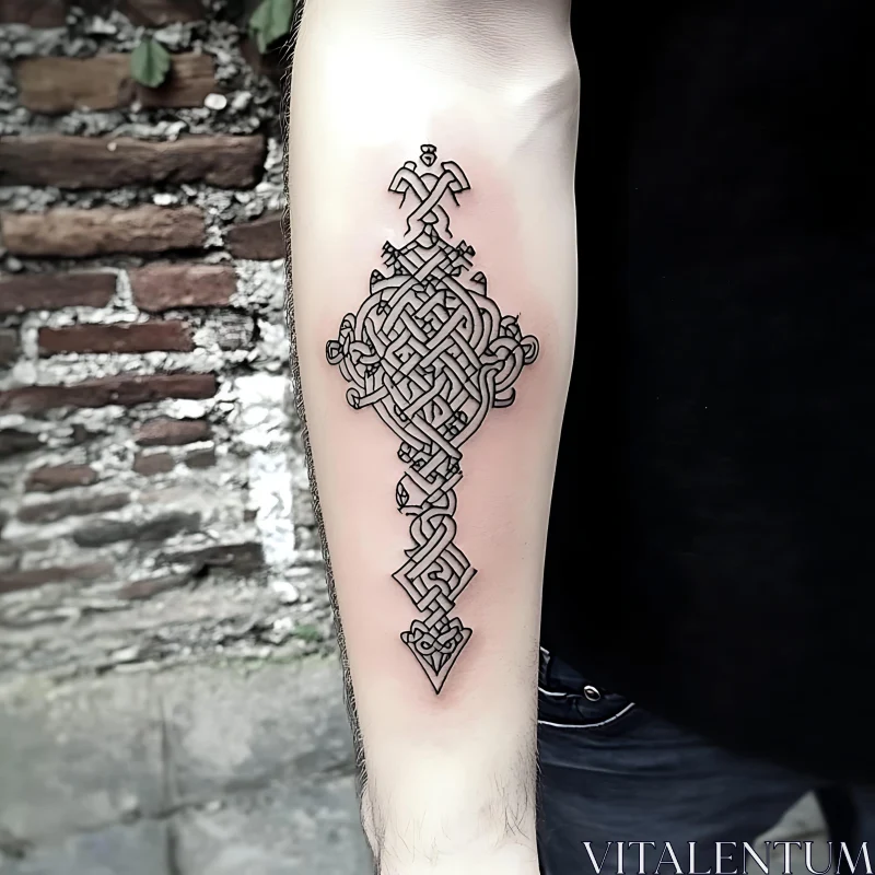 Elaborate Geometric Knot Forearm Tattoo AI Image