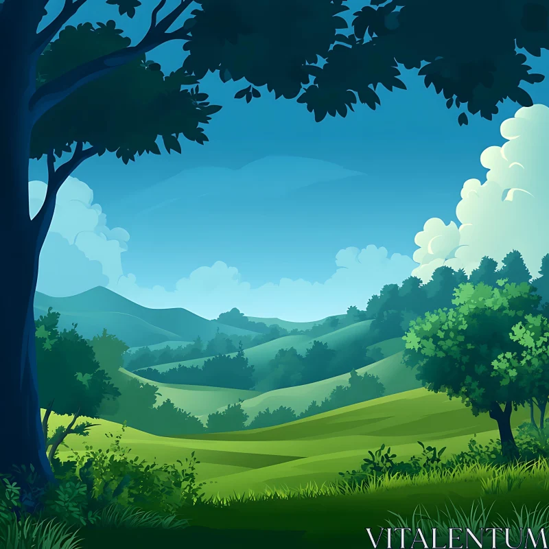 AI ART Lush Green Meadow Under a Blue Sky